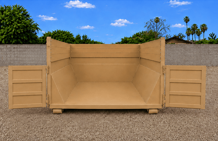 23-yard dumpster rear view with doors open